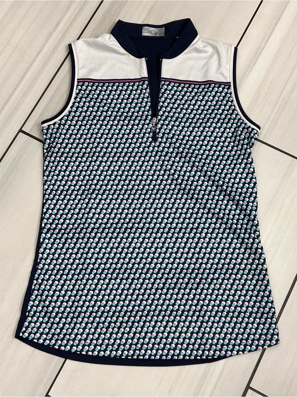 Ladies CALLAWAY Opti-dri Navy Aqua Sleeveless Golf Shirt Top - size Medium